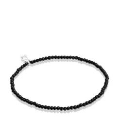 Pulseira elástica com ónix e motivo de urso em prata Bold Bear