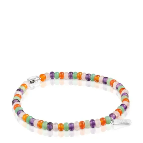 Pulseira elástica com pedras preciosas e motivo urso em prata Bold Motif