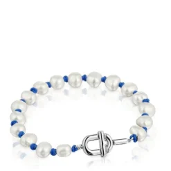 Pulseira em nylon azul com prata e pérolas cultivadas TOUS MANIFESTO