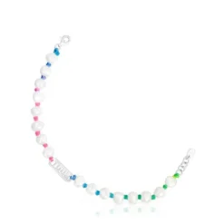 Pulseira em nylon multicolor, prata e pérolas cultivadas Logo