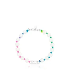 Pulseira em nylon multicolor, prata e pérolas cultivadas Logo