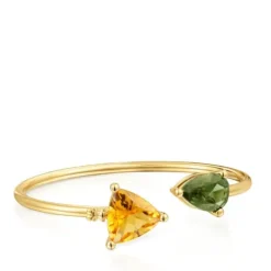 Pulseira escrava banhada a ouro de 18 K sobre prata, citrino e espinélio verde criados em laboratório TOUS Color LGG