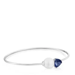 Pulseira escrava em ouro branco, iolita e pérola cultivada Ivette
