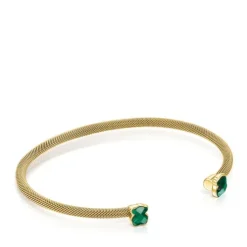 Pulseira estreita Mesh Color em Aço IP dourado e Malaquite