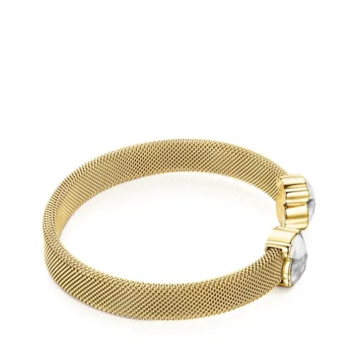 Pulseira Mesh Color em Aço IP dourado e Howlita