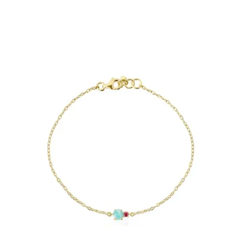 Pulseira Mini Ivette em Ouro com Amazonite e Rubi