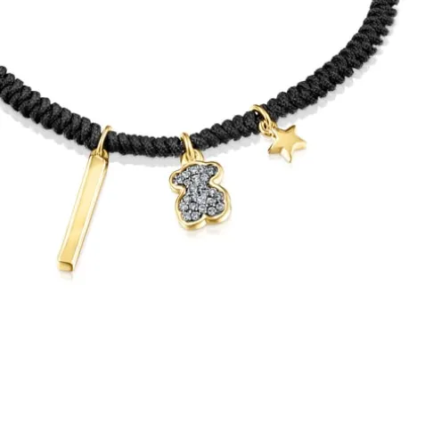 Pulseira Nocturne em Prata Vermeil, Diamantes e Cordão preto