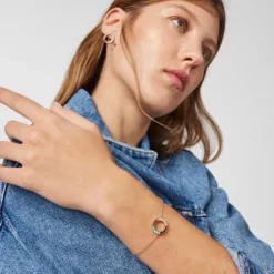 Pulseira Straight disco em Prata Vermeil rosa com Pedras Preciosas