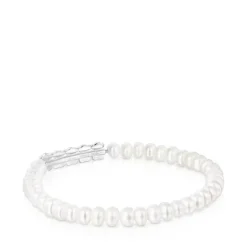 Pulseira Straight em Prata e Pérolas