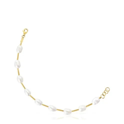 Pulseira tubo banhada a ouro de 18 K sobre prata e pérolas cultivadas Gloss