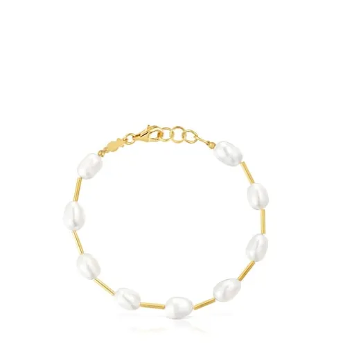 Pulseira tubo banhada a ouro de 18 K sobre prata e pérolas cultivadas Gloss