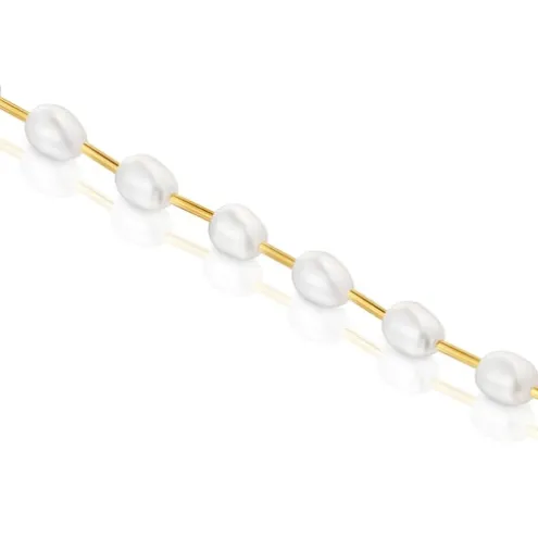 Pulseira tubo banhada a ouro de 18 K sobre prata e pérolas cultivadas Gloss