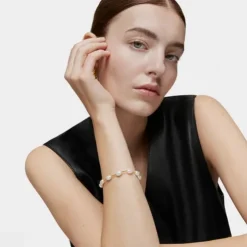 Pulseira tubo banhada a ouro de 18 K sobre prata e pérolas cultivadas Gloss