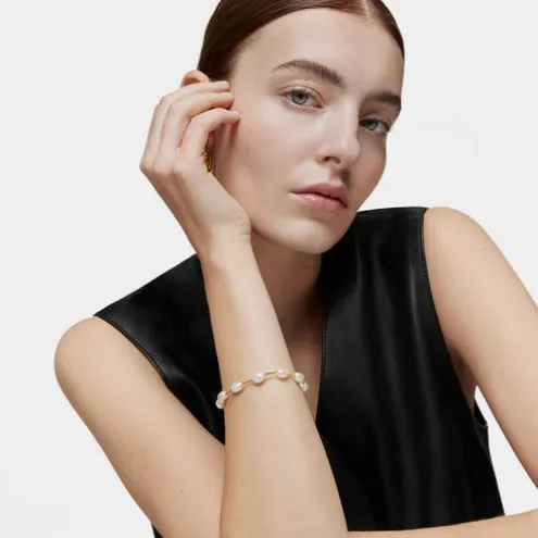 Pulseira tubo banhada a ouro de 18 K sobre prata e pérolas cultivadas Gloss