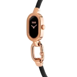 Relógio analógico com bracelete em aço IP preto e caixa em aço IPRG rosado TOUS Hold Oval