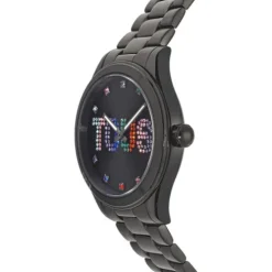 Relógio analógico com bracelete em aço IP preto e cristais T-Logo