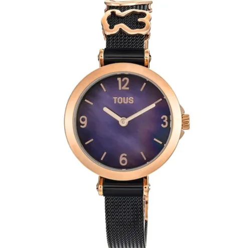 Relógio analógico com bracelete em aço IP preto e aço IPRG rosa Icon Charms