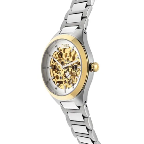Relógio analógico em aço IPG dourado e bracelete em aço Karat Round
