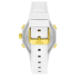 Relógio analógico/digital em aço IPG dourado com bracelete em nylon branco Bet