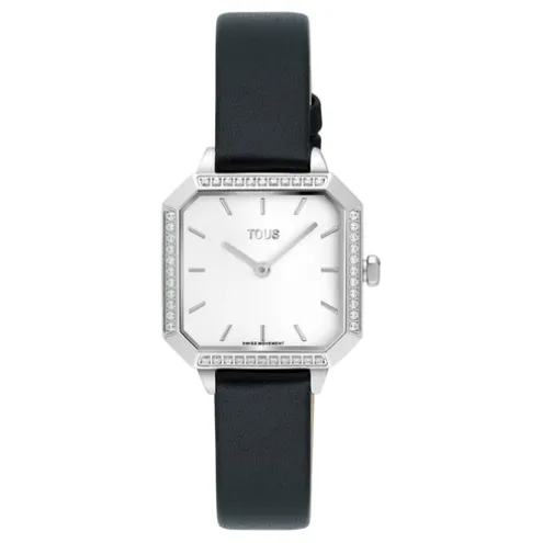 Relógio com movimento suíço analógico em aço 0 40 ct em diamantes e pulseira de couro preto Les Classiques