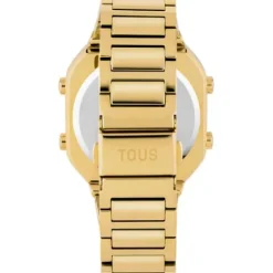 Relógio digital com bracelete em aço IPG dourado e caixa com ledes D-BEAR