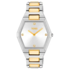 Relógio digital com bracelete em aço SS e aço IPG dourado Karat