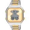 Relógio digital com bracelete em aço SS e aço IPG dourado D-BEAR