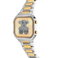 Relógio digital com bracelete em aço SS e aço IPG dourado D-BEAR