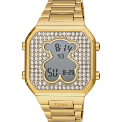 Relógio digital com bracelete em aço IPG dourado e zircónias D-BEAR