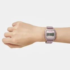 Relógio digital com bracelete em aço em cor malva D-Logo