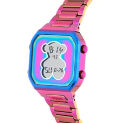 Relógio digital com bracelete em aço IP iridescente D-Bear