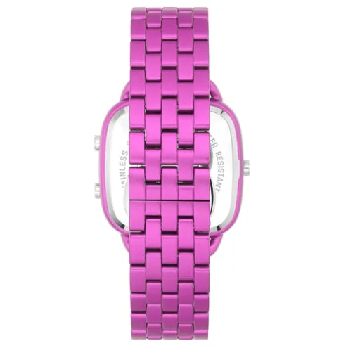 Relógio digital com bracelete em aço em cor fúcsia D-Logo