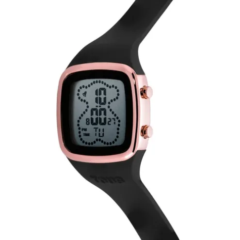 Relógio digital com correia de silicone na cor preta e caixa em aço IPRG rosado TOUS B-Time