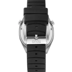 Relógio gmt automático  com correia de silicone preta, caixa em aço e mostrador em madrepérola TOUS Now