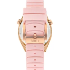 Relógio gmt automático  com correia de silicone rosa, caixa em aço IPRG rosa e mostrador em madrepérola TOUS Now