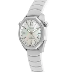 Relógio gmt automático  com correia de silicone branca, caixa em aço e mostrador em madrepérola TOUS Now