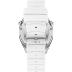 Relógio gmt automático  com correia de silicone branca, caixa em aço e mostrador em madrepérola TOUS Now
