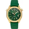 Relógio gmt automático  com correia de silicone verde, caixa em aço IPG dourado e mostrador em madrepérola TOUS Now