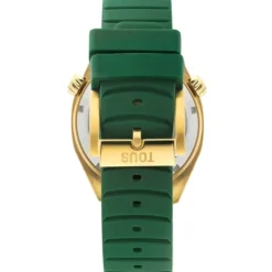 Relógio gmt automático  com correia de silicone verde, caixa em aço IPG dourado e mostrador em madrepérola TOUS Now