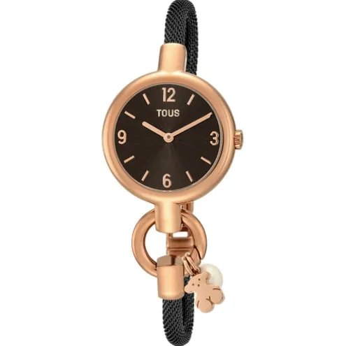 Relógio Hold Charms em Aço IP rosado com correia em Aço IP preta