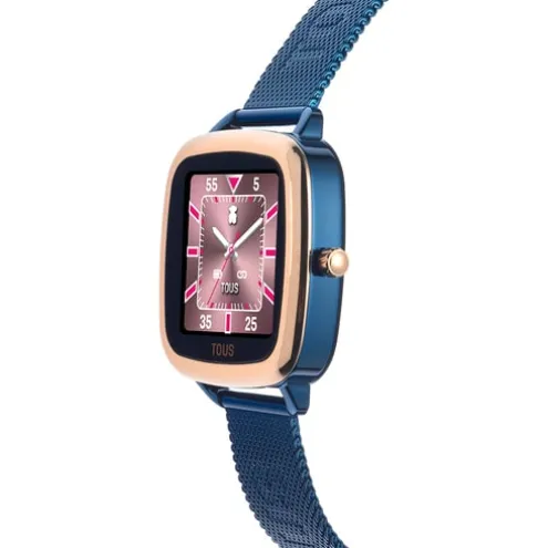 Relógio smartwatch em aço IPRG rosa e bracelete em aço IP azul D-Connect