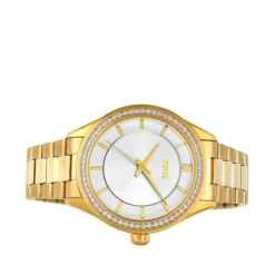 Relógio T-Shine em aço IP dourado com zircónias cúbicas