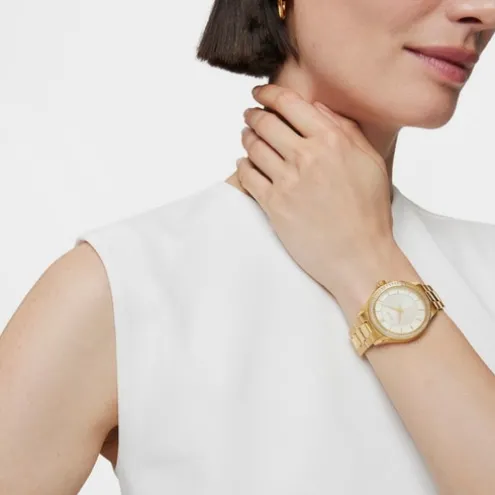 Relógio T-Shine em aço IP dourado com zircónias cúbicas