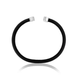 Silver and Black Leather Sweet Dolls Bracelet