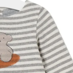 Vestido de menina às riscas com Urso Grey cor crua